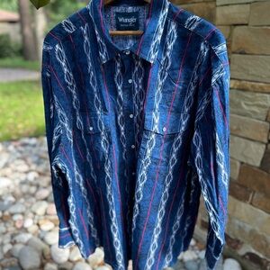 Wrangler Vintage Aztec Print Brushpopper Western Pearl Snap Shirt Size 2X